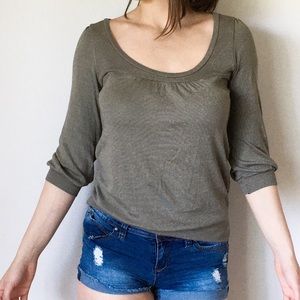 Michael Stars Green/tan Metallic 3/4 Sleeve OS